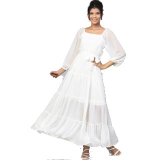 SASSAFRAS Women White Solid Tiered Maxi Dress at Rs.873